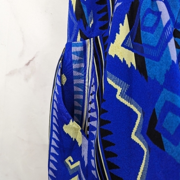 Yumi Kim Dress Womens Large Aztec Southwestern Blue Mini Sun Summer Spaghetti - Picture 11 of 11